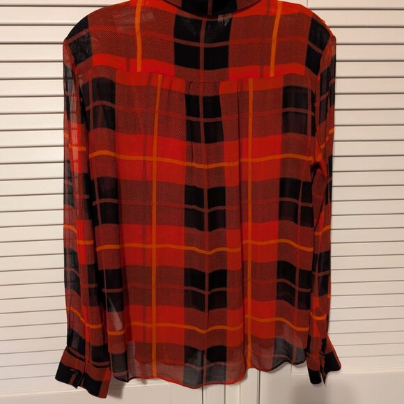 Kate Spade Plaid Silk Chiffon Ruffled Blouse, Size 10 - Picture 2 of 13